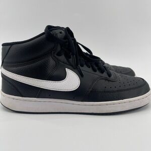 Nike Court Vision‎ Mid Mens Black White Leather High Top Sneakers Shoes US 9